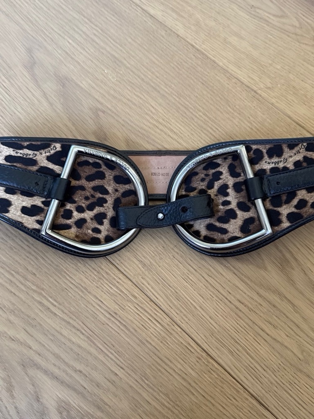 Dolce & Gabbana Leopard-Print Wide Waist Belt with Double Ring Detail